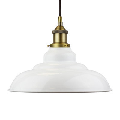 White St Edmund's Painted Dome Pendant Light With Matt Antique Brass Lamp Holder And Black Round Cable - Se Home - image 1