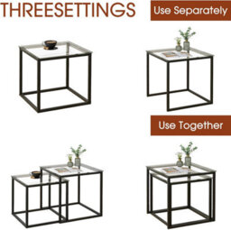 Huhote Sleek Nesting Tables 2 Set Glass Top With Metal Frame For Living Room Bedroom Balcony Office Diameter 50 45 Cm Coffee Table - thumbnail 6