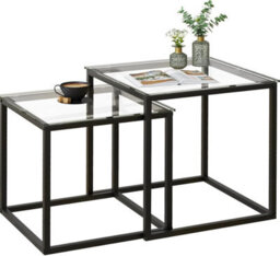 Huhote Sleek Nesting Tables 2 Set Glass Top With Metal Frame For Living Room Bedroom Balcony Office Diameter 50 45 Cm Coffee Table - thumbnail 2