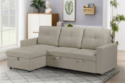 SquareBoxx Milano 3 Seater L Shape Pullout Sofa Bed With Deep Storage Compartment & Reversible Chaise - Beige - thumbnail 2