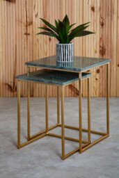 Orsina Marble Top Green Set Of 2 Side Table, Open Design Frame Bedside Table, Square End Table For Living Room - thumbnail 2