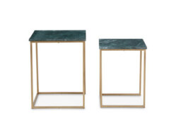 Orsina Marble Top Green Set Of 2 Side Table, Open Design Frame Bedside Table, Square End Table For Living Room