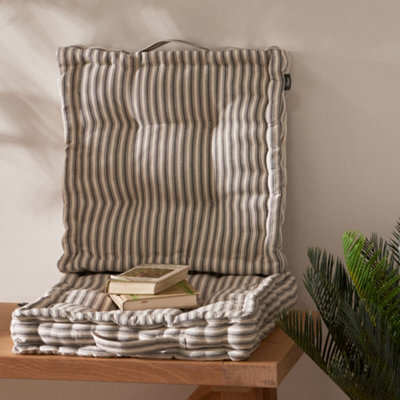 Dibor Set Of 2 Grey Striped Indoor Dining Chair Seat Pad Box Cushions L40Cm X W40Cm - image 1