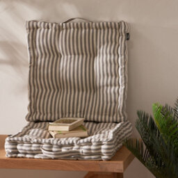 Dibor Set Of 2 Grey Striped Indoor Dining Chair Seat Pad Box Cushions L40Cm X W40Cm - thumbnail 1