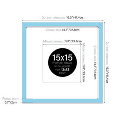 "15X15"" Light Blue Picture Frame - 15X15"" Square Frame With 12X12"" Mount For 15X15""/12X12"" Pictures Moderrn Style Thin Edge, 1 Pack" - thumbnail 2