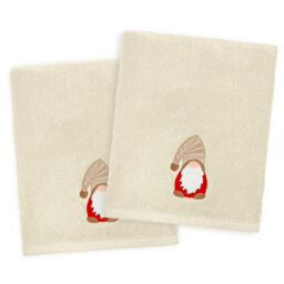 Allure Bath Fashions Pack Of 2 Gonk Christmas Hand Towels - 100% Cotton Festive Tea Towels (Beige)