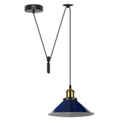 Ledsone Vintage Navy Blue Cone Pendant Light Metal Ceiling Hanging Lamp With 195Cm Adjustable Cable And E27 Bulb Holder