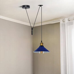 Ledsone Vintage Navy Blue Cone Pendant Light Metal Ceiling Hanging Lamp With 195Cm Adjustable Cable And E27 Bulb Holder - thumbnail 5
