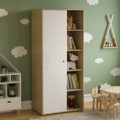 Lassic Vida Designs Neptune 1 Door 5 Shelf Wardrobe In White & Oak (H)1875mm (W)840mm (D)495mm - image 1