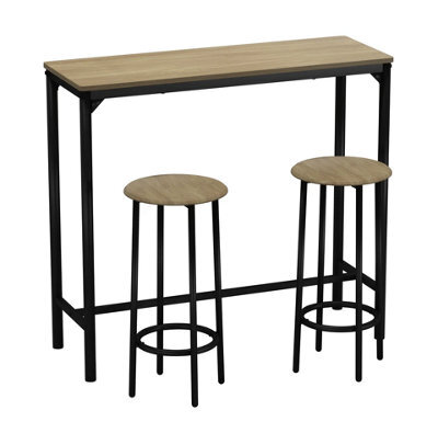 Urbn-Living Urbnliving Cancun Bar Table & 2/4 Stools Set Kitchen Dining Breakfast Industrial Furniture 3 Piece - Oak - image 1