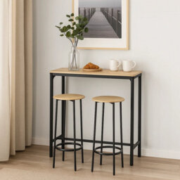 Urbn-Living Urbnliving Cancun Bar Table & 2/4 Stools Set Kitchen Dining Breakfast Industrial Furniture 3 Piece - Oak - thumbnail 3