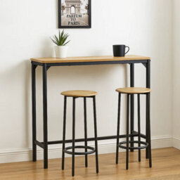 Urbn-Living Urbnliving Cancun Bar Table & 2/4 Stools Set Kitchen Dining Breakfast Industrial Furniture 3 Piece - Oak - thumbnail 2