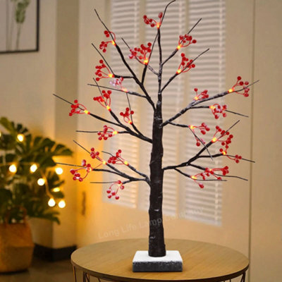Long Life Lamps Company Led Indoor Christmas Brown Colour With Snow And Red Fruit 60Cm Mains And Battery Operated Tree05 - image 1