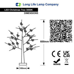 Long Life Lamps Company Led Indoor Christmas Brown Colour With Snow And Red Fruit 60Cm Mains And Battery Operated Tree05 - thumbnail 2