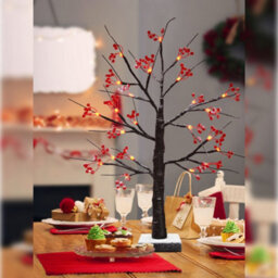 Long Life Lamps Company Led Indoor Christmas Brown Colour With Snow And Red Fruit 60Cm Mains And Battery Operated Tree05 - thumbnail 9