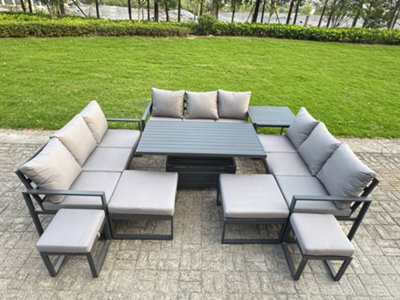 Fimous Aluminum Outdoor Patio Furniture Set With Adjustable Rising Lifting Dining Table 4 Footstool Side Table Dark Grey - image 1