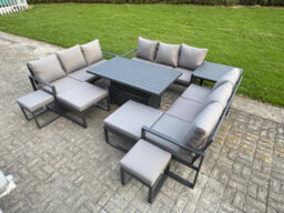 Fimous Aluminum Outdoor Patio Furniture Set With Adjustable Rising Lifting Dining Table 4 Footstool Side Table Dark Grey - thumbnail 2