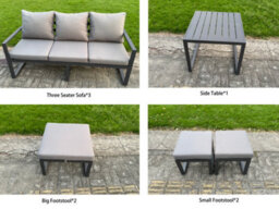 Fimous Aluminum Outdoor Patio Furniture Set With Adjustable Rising Lifting Dining Table 4 Footstool Side Table Dark Grey - thumbnail 3