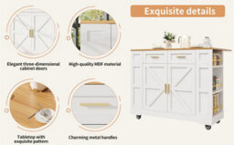 Kitchen Island On Wheels Rolling Island Cart With 2 Drawers And Double-Sided Storage Racks - thumbnail 4