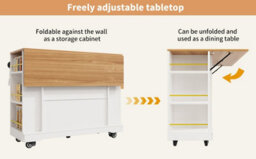 Kitchen Island On Wheels Rolling Island Cart With 2 Drawers And Double-Sided Storage Racks - thumbnail 3