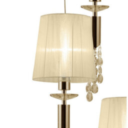 Luminosa Lighting Luminosa Tiffany Pendant 5+5 Light E27+G9 Spiral, French Gold With Cream Shades & Clear Crystal - thumbnail 5