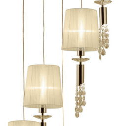 Luminosa Lighting Luminosa Tiffany Pendant 5+5 Light E27+G9 Spiral, French Gold With Cream Shades & Clear Crystal - thumbnail 4