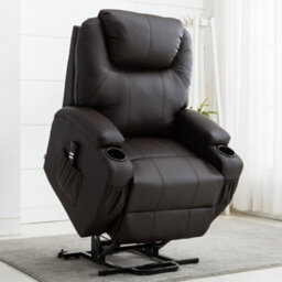 More4Homes Rise Recliner Cinema Chair With Dual Motor, Heat And Massage, Remote Control, Side Pockets And Cup Holders In Brown Bonded Leather