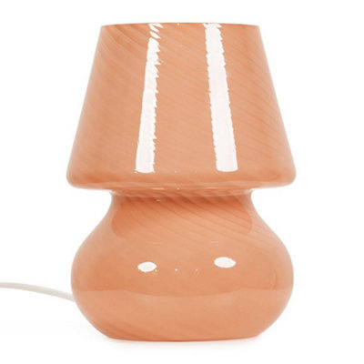 Valuelights Nelly Pin Stripe Peach Glass Table Lamp With Tapered Lampshade Bedside Light