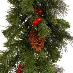 Amorly 9Ft Pre Lit Mixed Evergreen Christmas Garland, Battery Powered Warm White Led Lights, Timer, Pine Cones Red Berries For Holiday - thumbnail 5