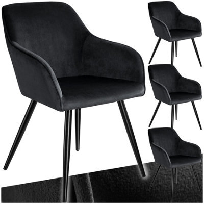Tectake Set Of 4 Dining Chair Marilyn - With Armrests, Padded, Velvet Look, Black Steel Legs  - Black - image 1