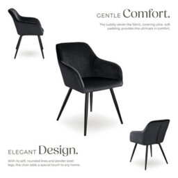 Tectake Set Of 4 Dining Chair Marilyn - With Armrests, Padded, Velvet Look, Black Steel Legs  - Black - thumbnail 3