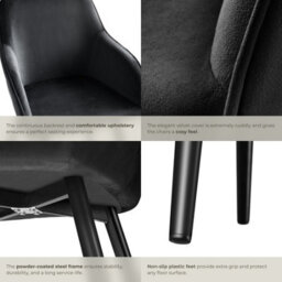 Tectake Set Of 4 Dining Chair Marilyn - With Armrests, Padded, Velvet Look, Black Steel Legs  - Black - thumbnail 5