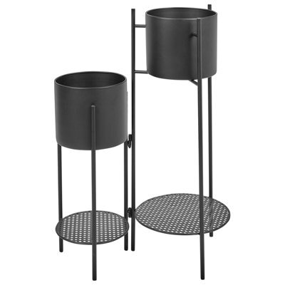 Beliani Plant Stand Ulmus Metal 58 Cm Black - image 1