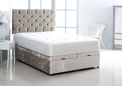 Comfy Deluxe 2Ft6 Small Single Silver Crush Velvet Foot Lift Ottoman Bed With Headboard & Mattress - image 1