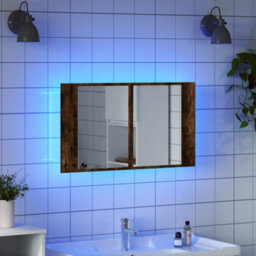 Berkfield Led Bathroom Mirror Cabinet Smoked Oak 80X12X45 Cm Acrylic - thumbnail 4