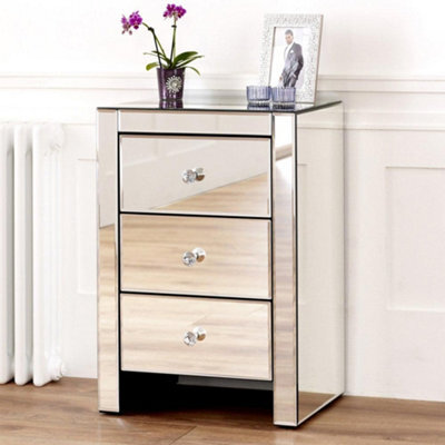 The Furniture Market Venetian Mirrored 3 Drawer Bedside Table Crystal Glass Handles Bevelled Edges Premium Quality No Assembly Required - image 1