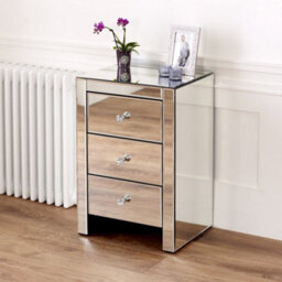The Furniture Market Venetian Mirrored 3 Drawer Bedside Table Crystal Glass Handles Bevelled Edges Premium Quality No Assembly Required - thumbnail 4