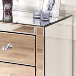 The Furniture Market Venetian Mirrored 3 Drawer Bedside Table Crystal Glass Handles Bevelled Edges Premium Quality No Assembly Required - thumbnail 5