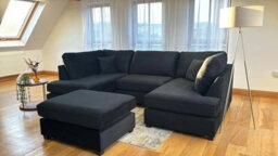 Cinema Black 5 Seater U Shaped Sofa Large Modular Corner Suite With Footstool & High Back Cushions - thumbnail 1