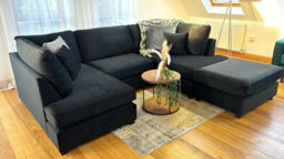 Cinema Black 5 Seater U Shaped Sofa Large Modular Corner Suite With Footstool & High Back Cushions - thumbnail 3