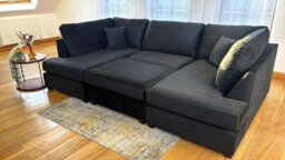 Cinema Black 5 Seater U Shaped Sofa Large Modular Corner Suite With Footstool & High Back Cushions - thumbnail 2