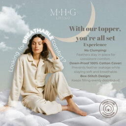 MHG Living Duck Feather & Down Mattress Topper - 100% Cotton Cover, Up To 5 Inch Extra Thick, Soft & Supportive - thumbnail 5