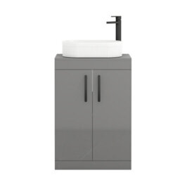 Royal Bathrooms Turin 800mm Freestanding Bathroom Vanity Unit With Sink 2 Door Indigo Grey Gloss & Lyon Countertop Basin - thumbnail 5