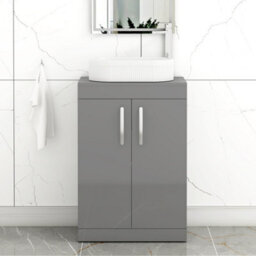Royal Bathrooms Turin 800mm Freestanding Bathroom Vanity Unit With Sink 2 Door Indigo Grey Gloss & Lyon Countertop Basin - thumbnail 1