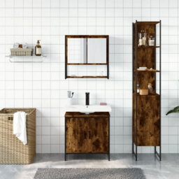 Berkfield 3 Piece Bathroom Furniture Set Smoked Oak Engineered Wood - thumbnail 3