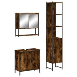 Berkfield 3 Piece Bathroom Furniture Set Smoked Oak Engineered Wood - thumbnail 2