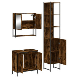 Berkfield 3 Piece Bathroom Furniture Set Smoked Oak Engineered Wood - thumbnail 5