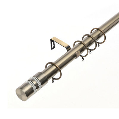 Lister Cartwright 28mm Antique Brass Fixed Metal Curtain Pole Set With Diamante Stripe Finial(200 Cm)