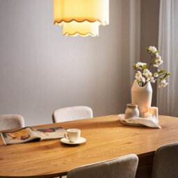 Beliani Pendant Lamp, White-Beige Double-Layer Scalloped Shade, Adjustable Height - thumbnail 1