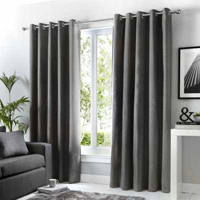 Fusion Sorbonne 100% Cotton Light Filtering Plain Dyed Charcoal Eyelet Curtains - image 1